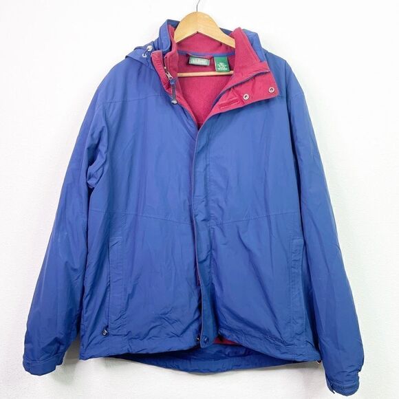 LL Bean Men’s Fleece Lined Hooded Windbreaker Blue Size XL Tall - Picture 1 of 10